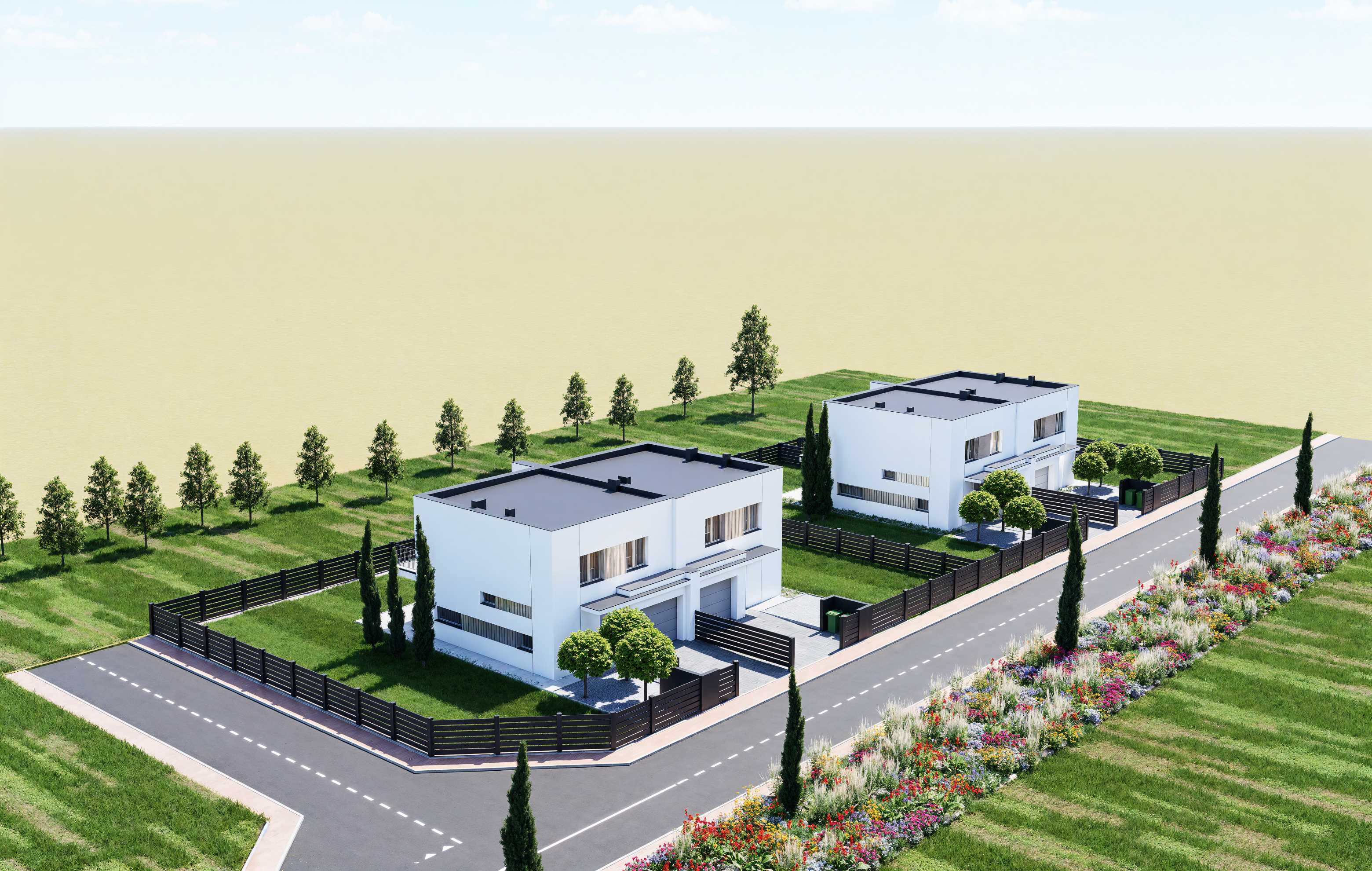 Widok z lotu ptaka na domy bliźniacze Nowa Residence