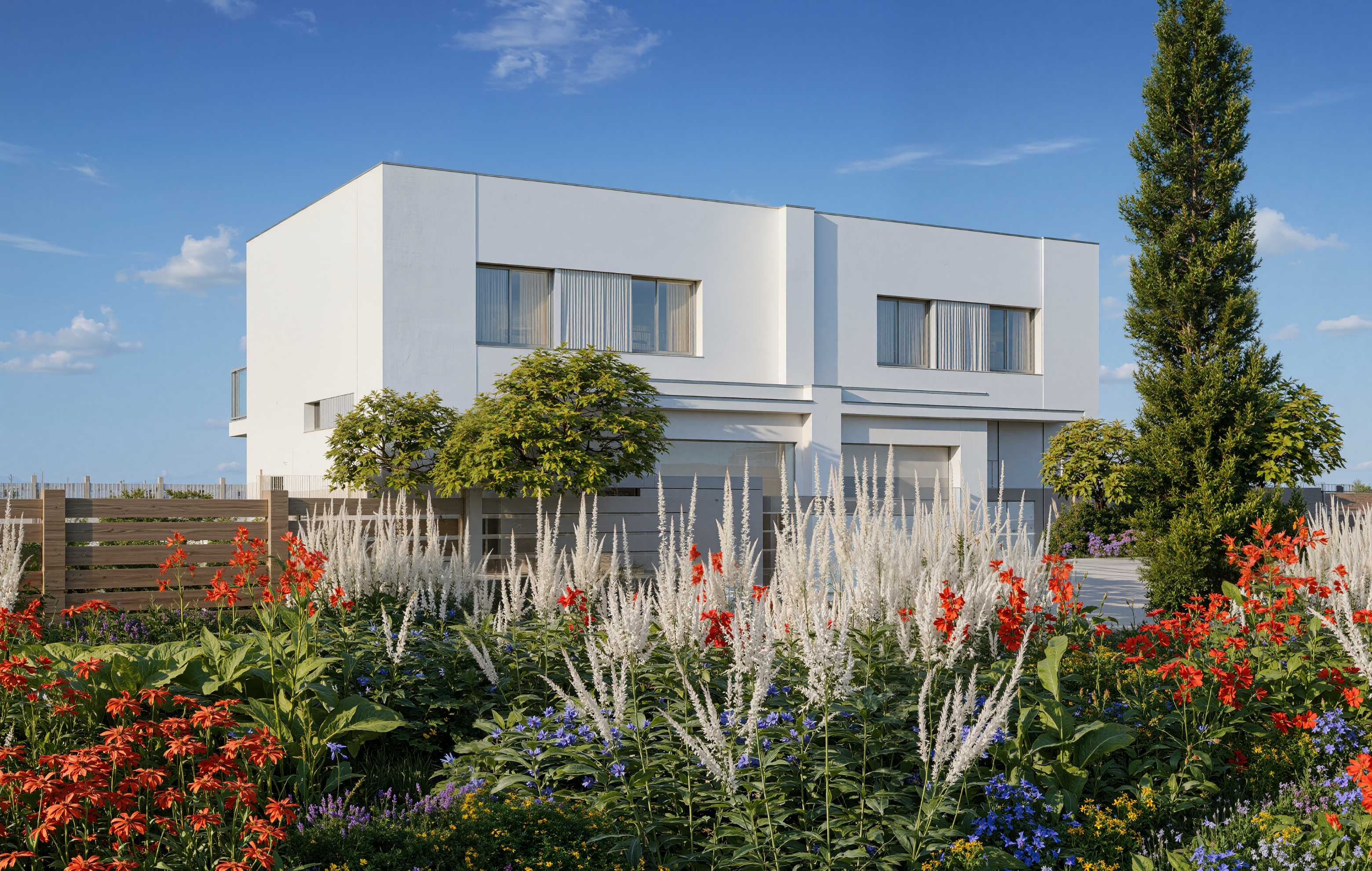 Nowa Residence — widok narożny z zagospodarowaniem terenu