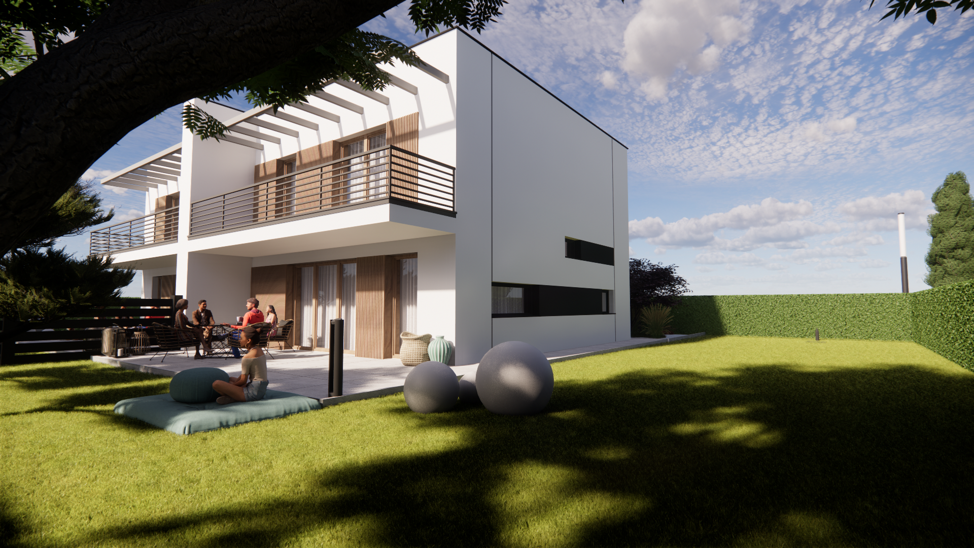 Nowa Residence — ogród z tarasem i rodziną